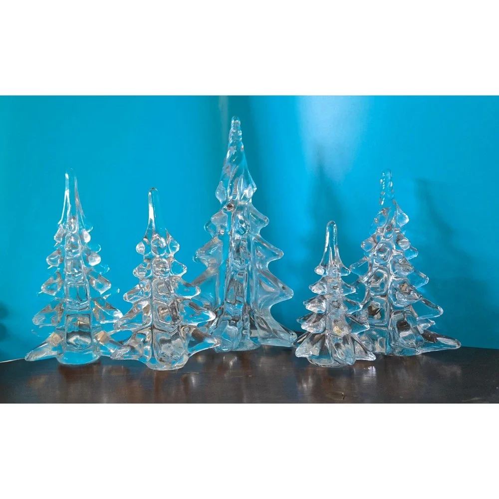 5 Piece Heavy Cut Crystal Christmas Tree Set Holiday Winter Decor Tabletop 5